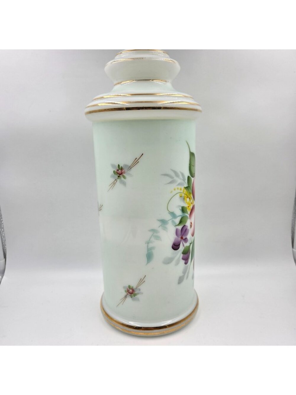 Opaline Hand Painted Flowers with Gold Trim Apothecary Jars with Lid - Picture 7 of 8